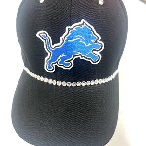 Detroit Lions Black Cap with Blue Lion Logo and Rhinestones